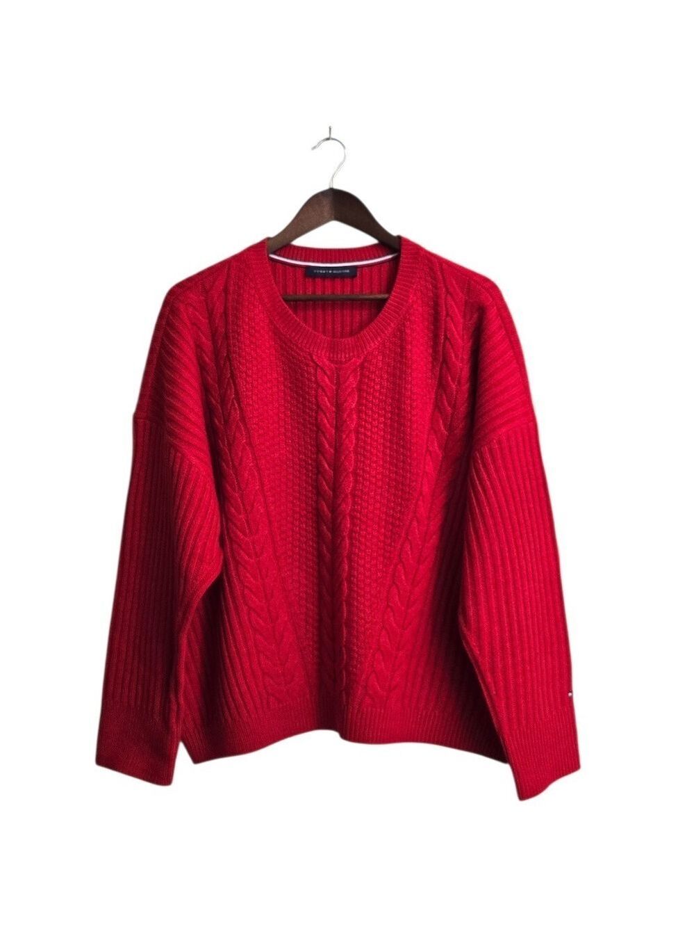 Tommy Hilfiger Boxy Oversized Dropped Shoulder Cable Knit Sweater Sz L